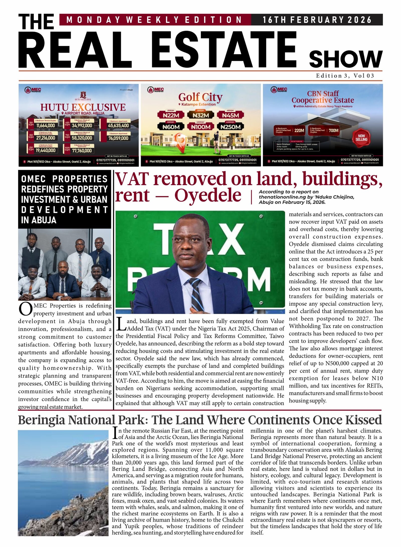 VAT Removed on Land, buildings, rent - Oyedele